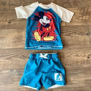 JUNK FOOD Mickey Mouse Rash Guard & Swim Trunk Set 3T